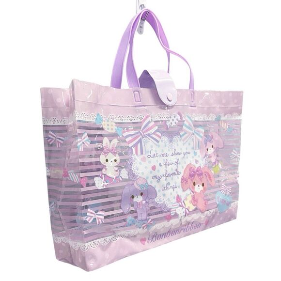 Sanrio BonBonRibbon Candy Vinyl Tote Bag w/Snap Pink Bow Cute 2012, 2015 Rare - Picture 3 of 12
